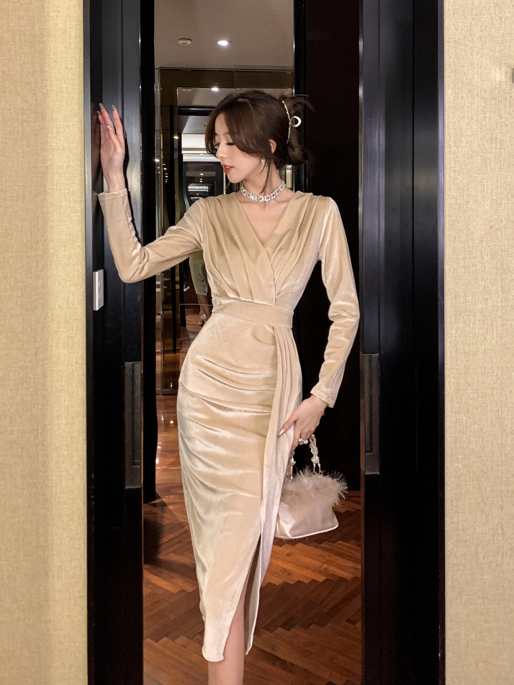 Split noble dress elegant temperament formal dress