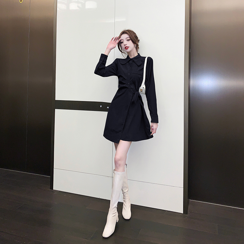 Irregular autumn and winter dress bandage shirt