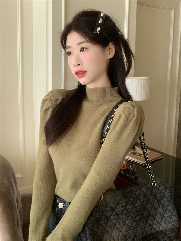 Stand collar wool tops knitted sweater
