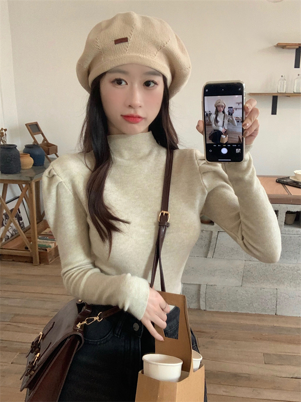 Stand collar wool tops knitted sweater
