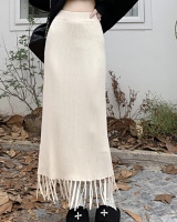 Autumn high waist knitted slim tassels skirt