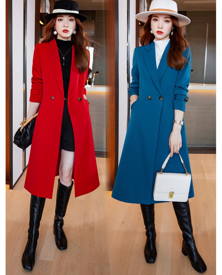 Long blue business suit exceed knee overcoat