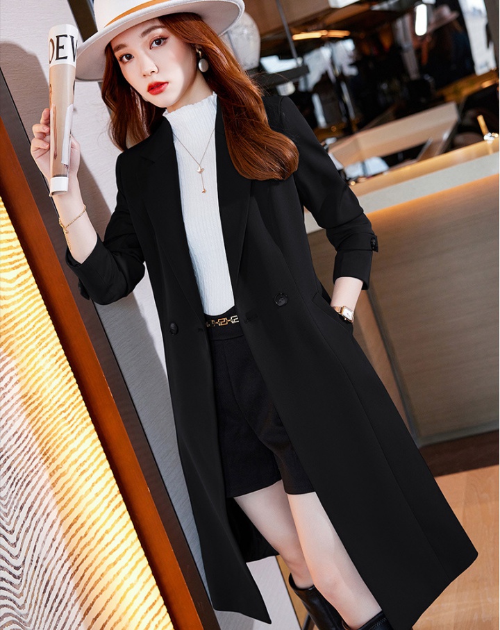 Long blue business suit exceed knee overcoat