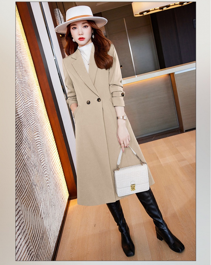 Long blue business suit exceed knee overcoat