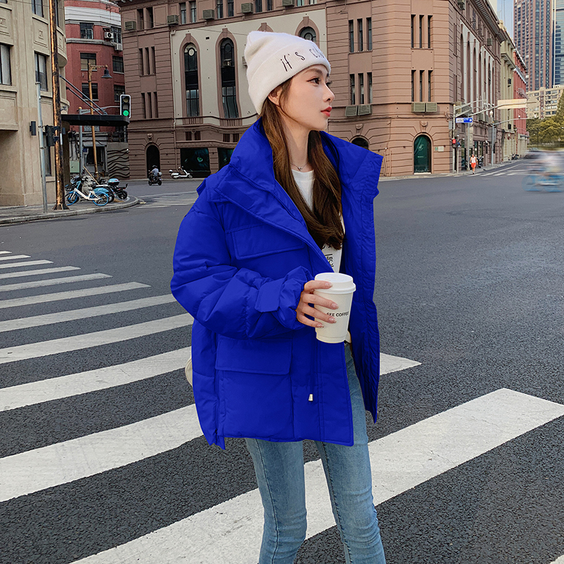 Drawstring all-match Casual fat cotton coat for women