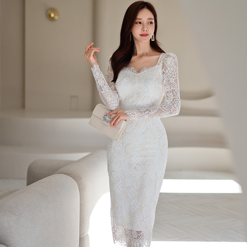 Package hip bottoming fashion slim autumn lace dress