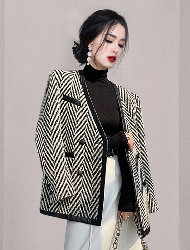 Korean style all-match temperament V-neck double row coat