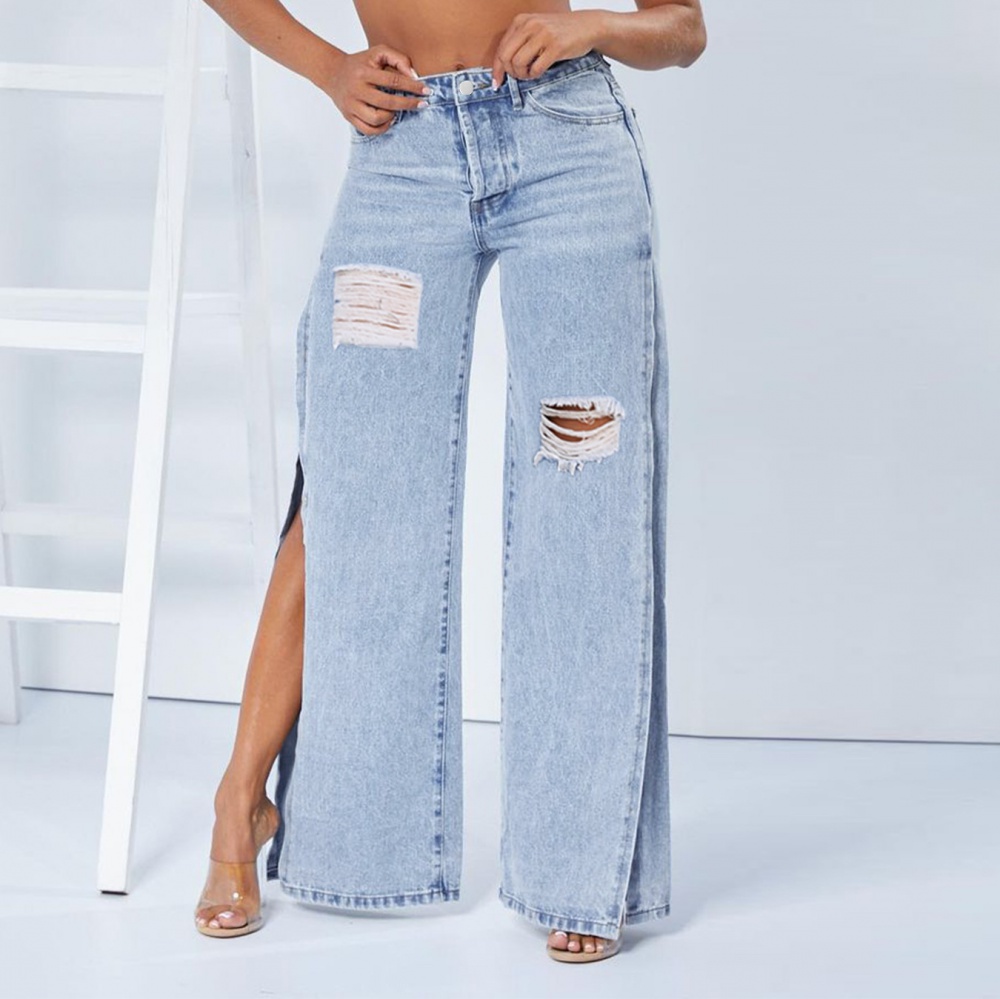 European style big split low-waist holes personality jeans