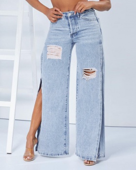 European style big split low-waist holes personality jeans