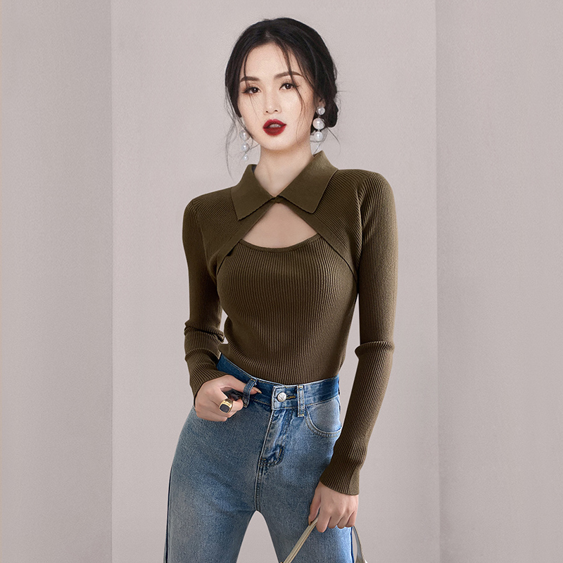 Fashion all-match sweater elegant long sleeve tops for women