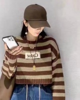 Short all-match autumn Korean style stripe sweater