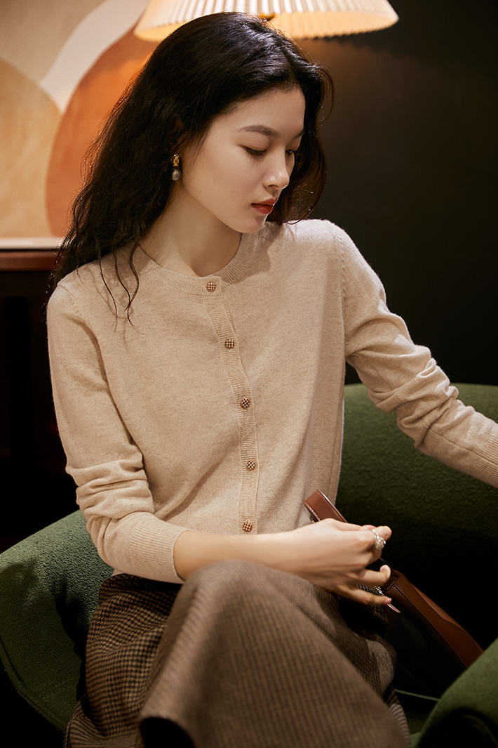Wool cashmere long sleeve knitted thermal cardigan