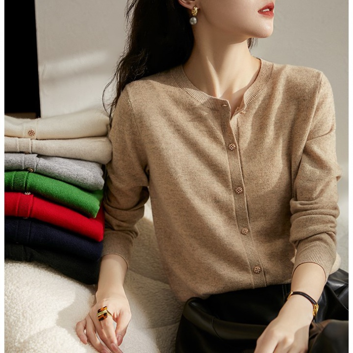 Wool cashmere long sleeve knitted thermal cardigan