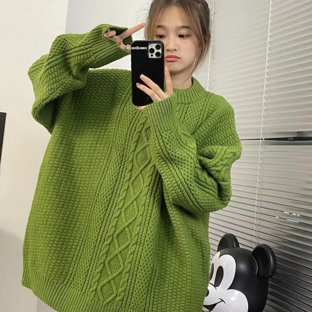Sweet lazy retro green large yard sweater for women