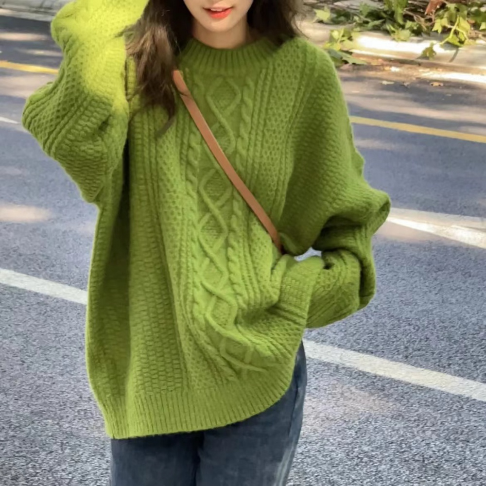 Sweet lazy retro green large yard sweater for women