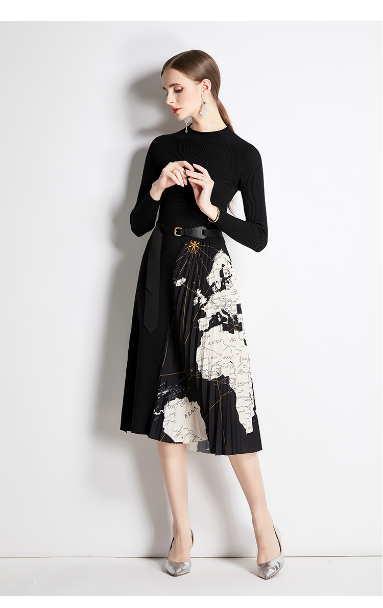Autumn and winter round neck splice fashion knitted dress