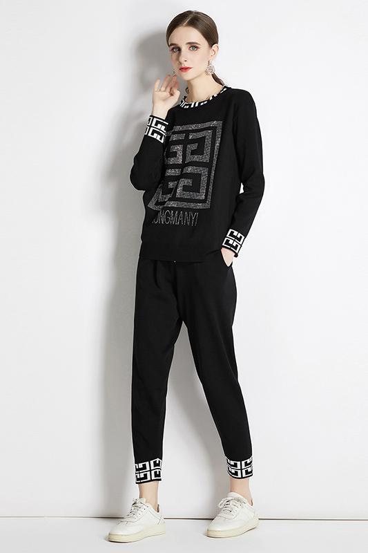Knitted Western style pullover long pants a set