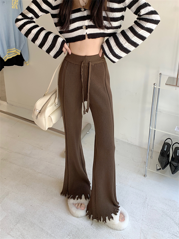 Tassels knitted wide leg pants mopping pants for women