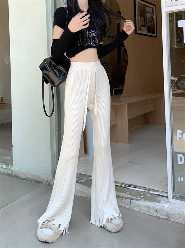 Tassels knitted wide leg pants mopping pants for women