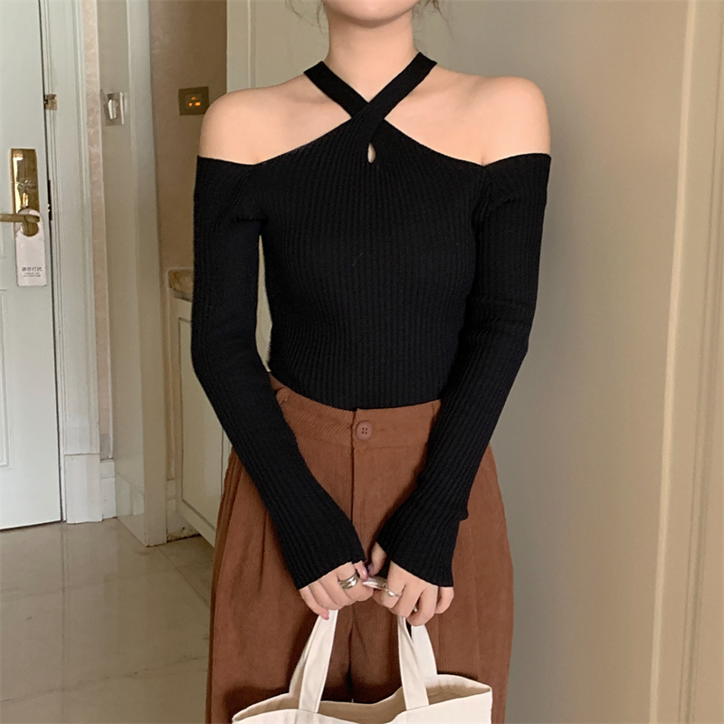 Unique cross bottoming shirt knitted long sleeve sweater