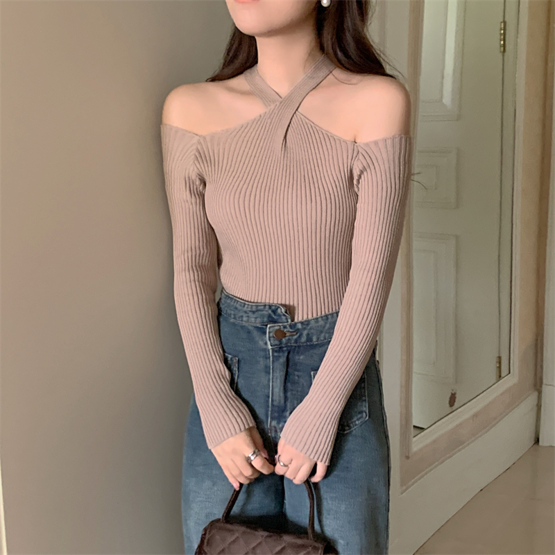 Unique cross bottoming shirt knitted long sleeve sweater