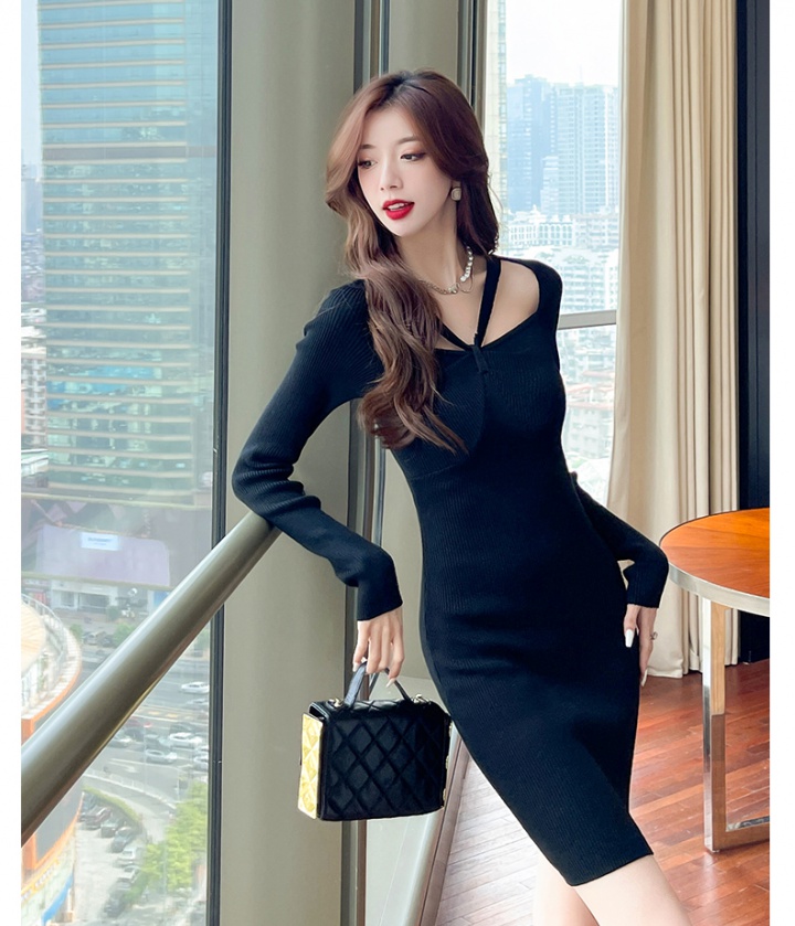 Slim knitted dress bottoming package hip clavicle