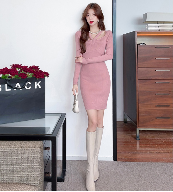 Slim knitted dress bottoming package hip clavicle