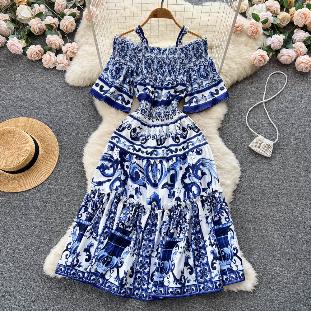 Summer printing dress vacation temperament long dress for women