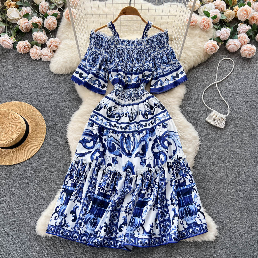 Summer printing dress vacation temperament long dress for women