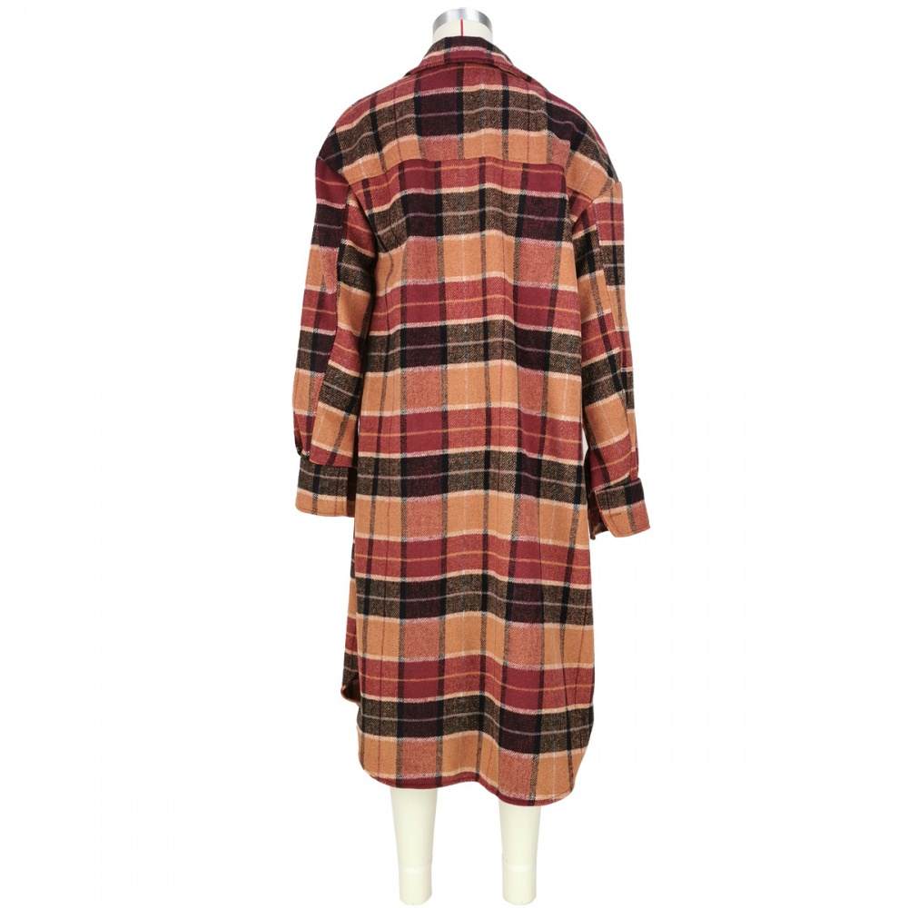 Long plaid European style coat pocket flannel shirt