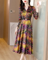 Western style Cover belly satin long sleeve slim dress