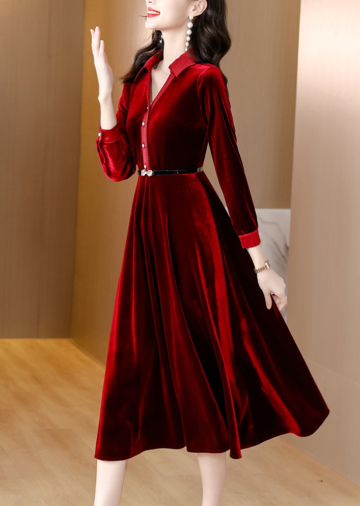 Golden velvet temperament long dress noble dress for women