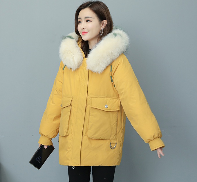 Winter white down coat fox fur collar coat for women