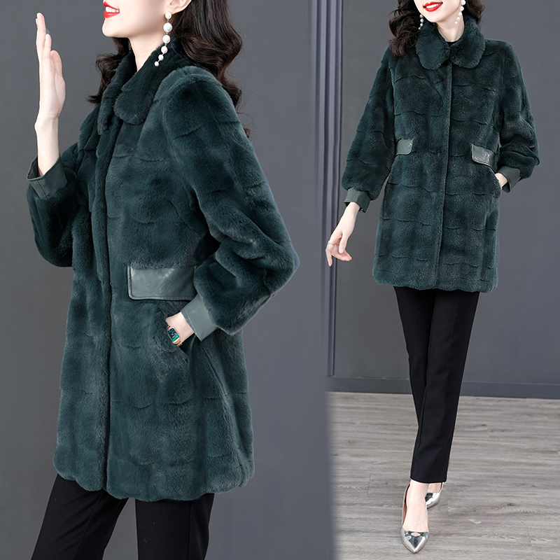 Slim long coat imitation of mink overcoat for women