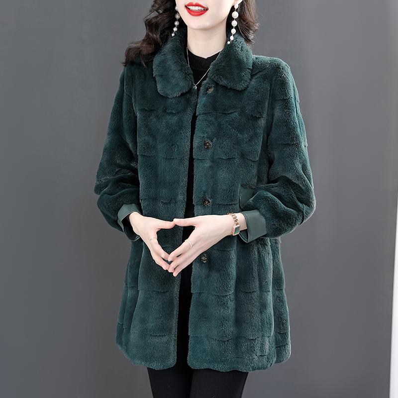 Slim long coat imitation of mink overcoat for women