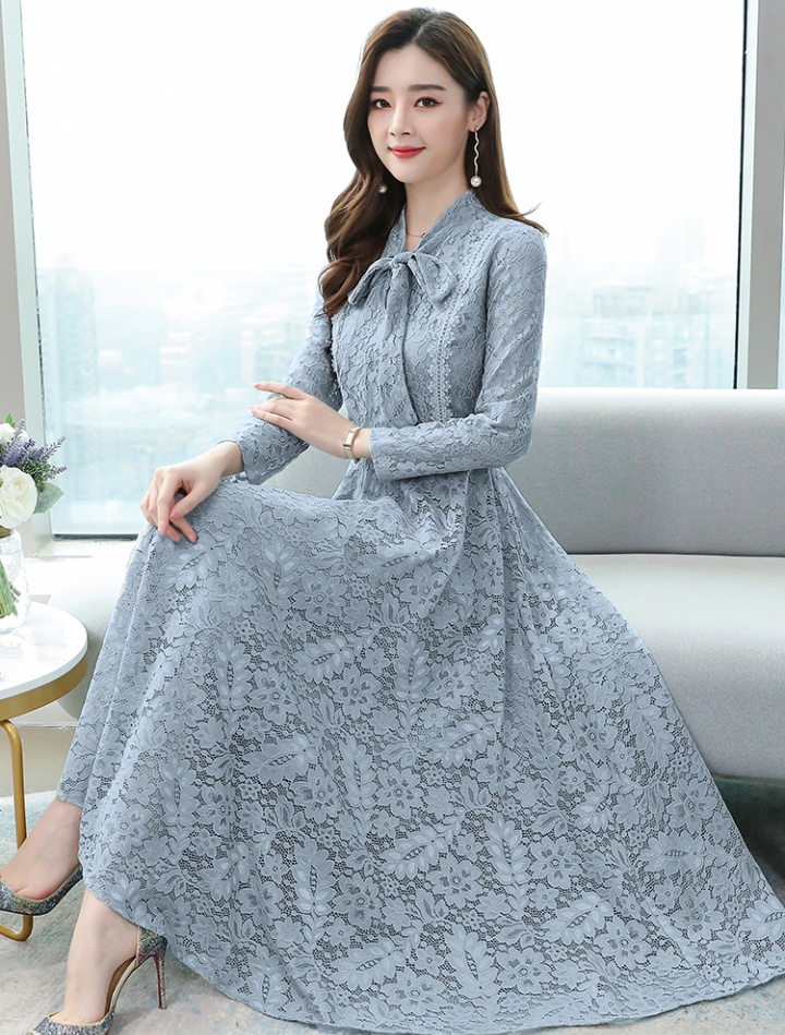 Long sleeve autumn Korean style lace slim long dress for women