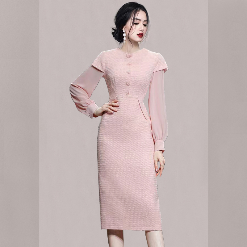 Autumn and winter slim splice package hip dress