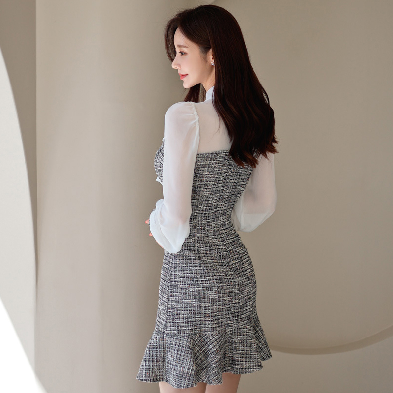 Fashion temperament bow Korean style splice dress