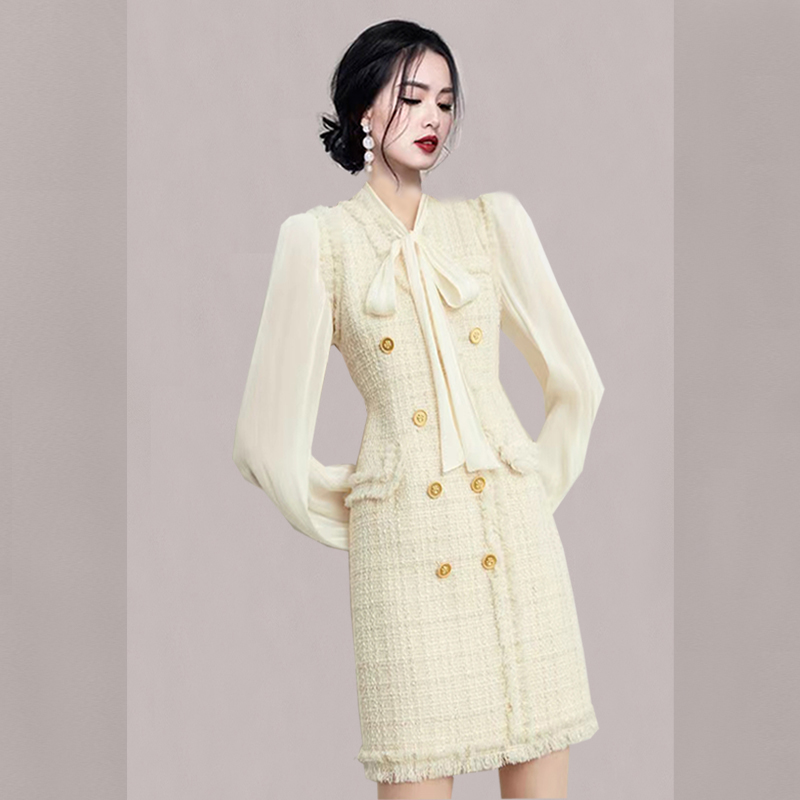Autumn and winter splice bow sweet fashion dress