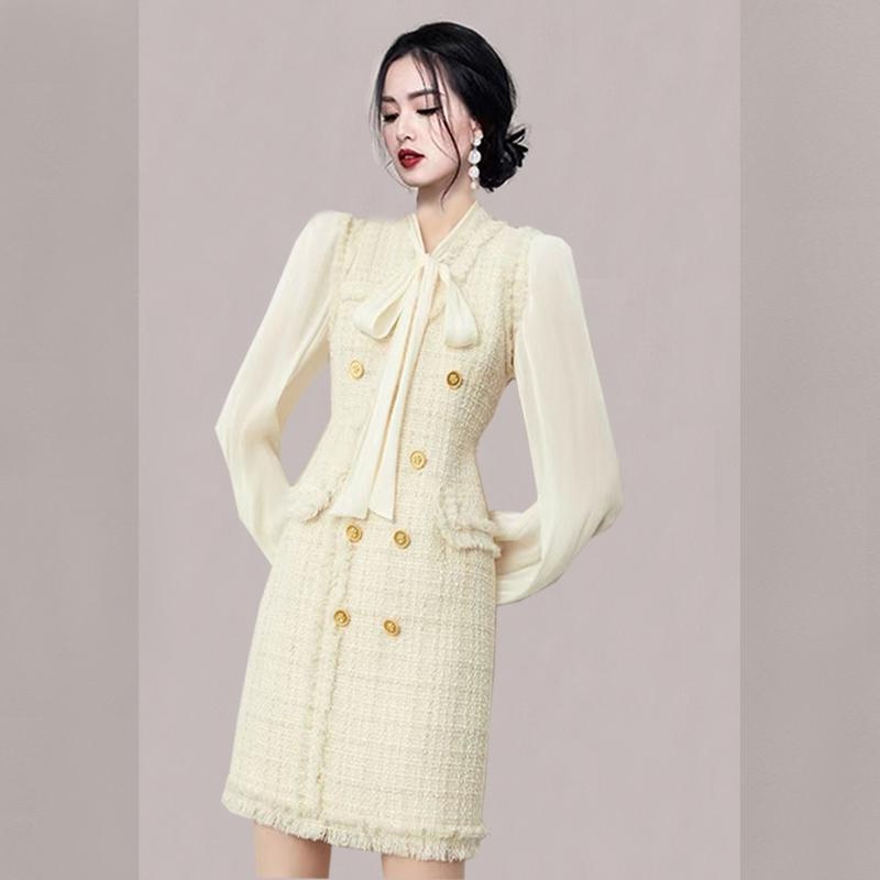 Autumn and winter splice bow sweet fashion dress