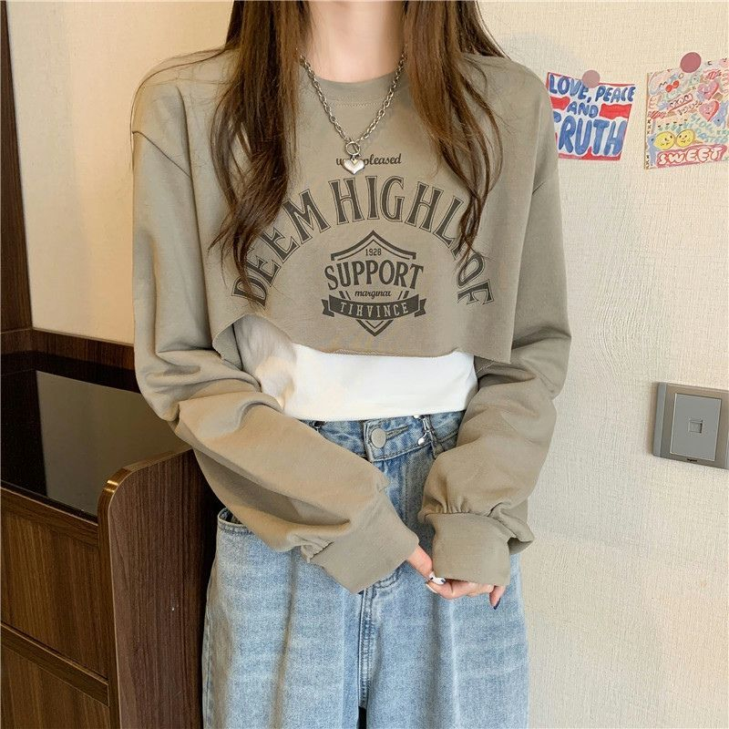 Spring and autumn tops loose hoodie 2pcs set for women