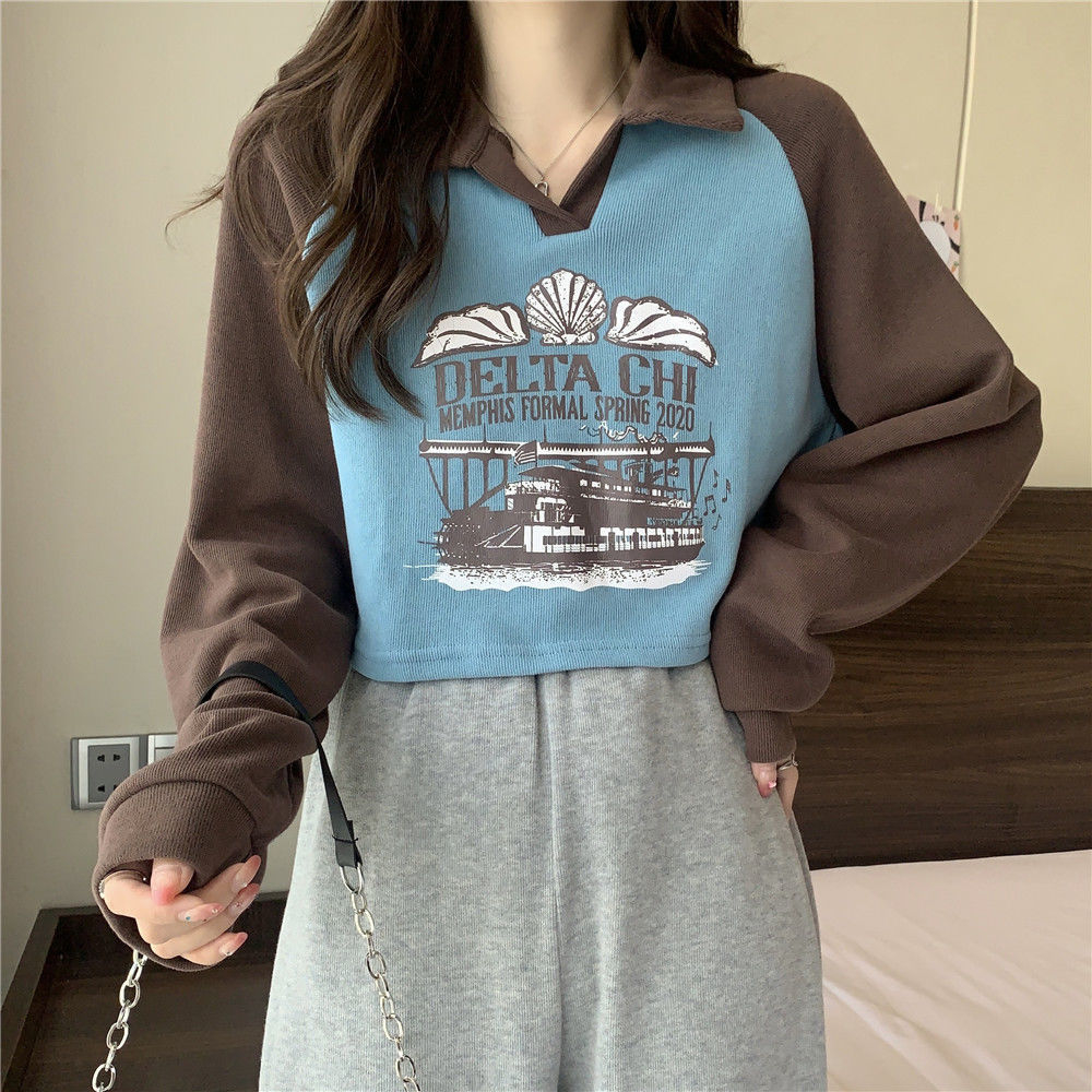 Apricot tops vintage collar hoodie for women