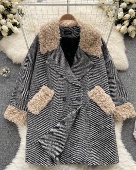 Double-breasted woolen overcoat Korean style woolen coat for women