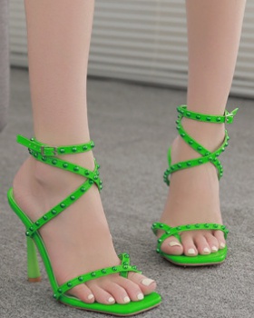 Fine band square head catwalk sandals for women