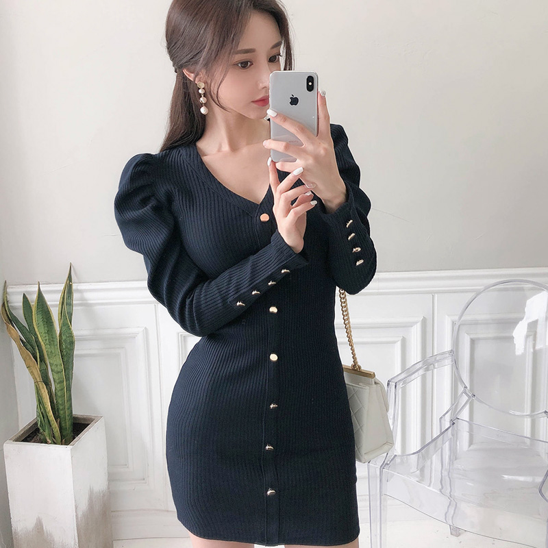 Winter bottoming Korean style slim dress for women