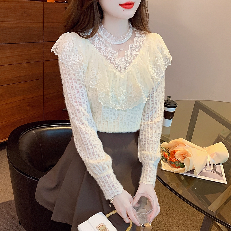 Winter lace shirt commuting thick tops for women