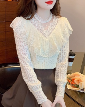 Winter lace shirt commuting thick tops for women