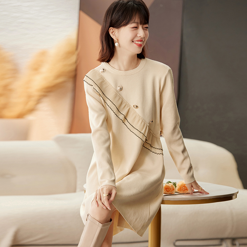 Long autumn and winter sweater dress knitted dress for women