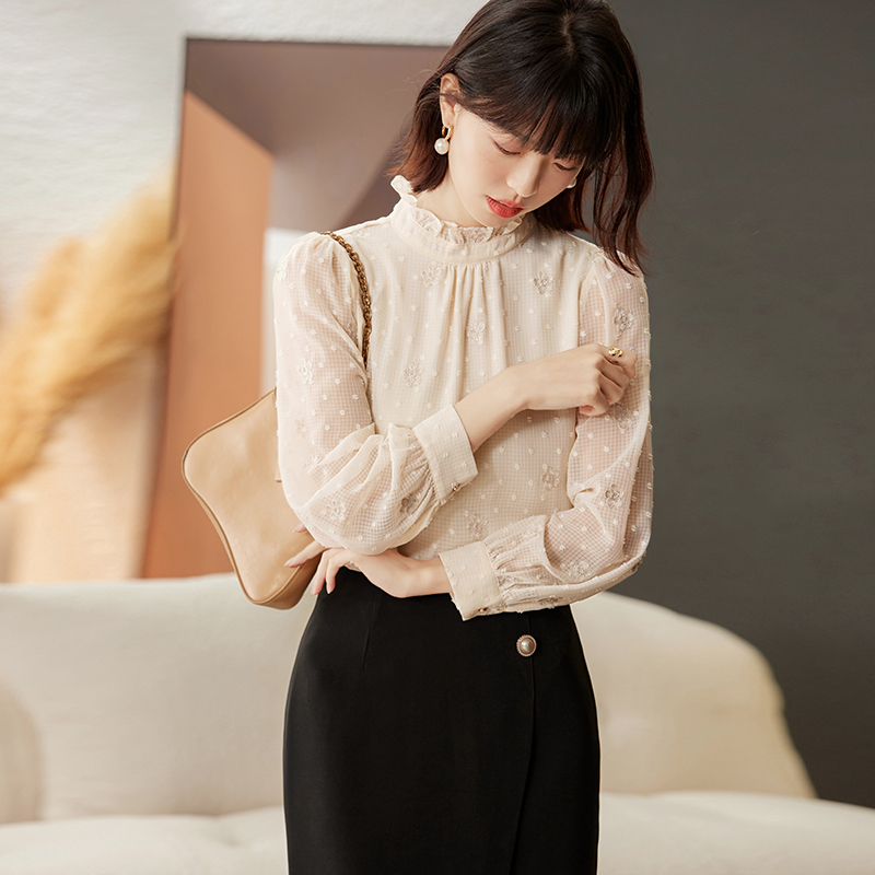 Loose small shirt thick wood ear tops for women