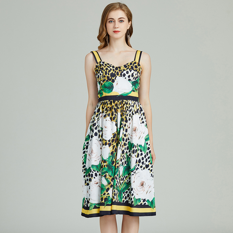 Stereoscopic printing high waist leopard sling dress